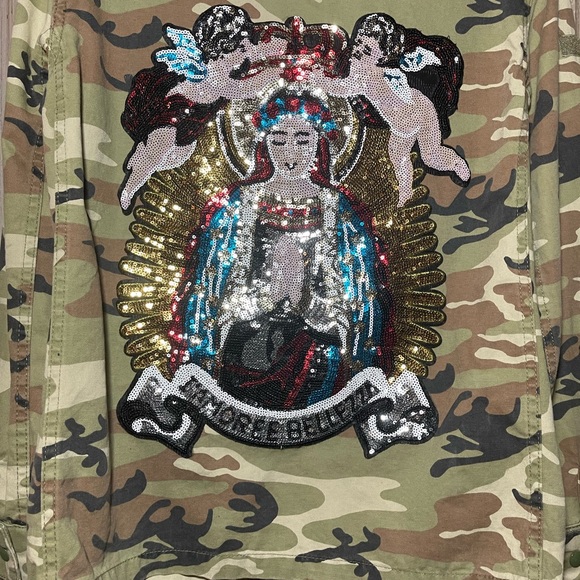 TOPSHOP camouflage women jacket with gold spikes & Guadalupe “Mother of Mary” - Picture 6 of 9